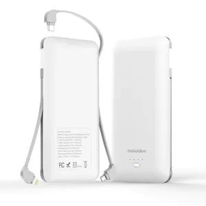 10000mAh Heloideo Slim Portable Charger Power Bank External Battery Pack with Cable Built-in Micro Type-c Three Kinds cable for Phone 📱PB147 NO AC
