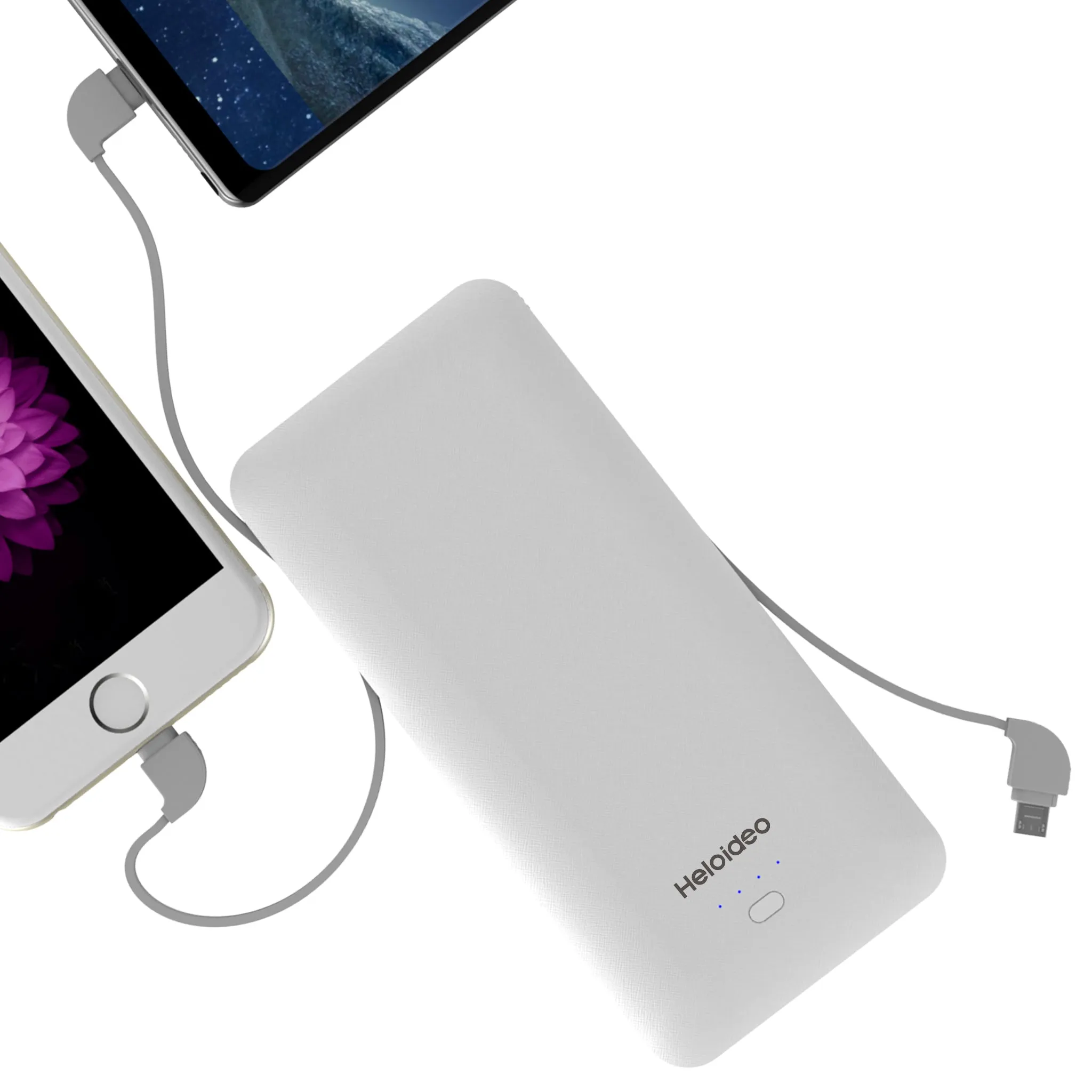 10000mAh Heloideo Slim Portable Charger Power Bank External Battery Pack with Cable Built-in Micro Type-c Three Kinds cable for Phone 📱PB147 NO AC