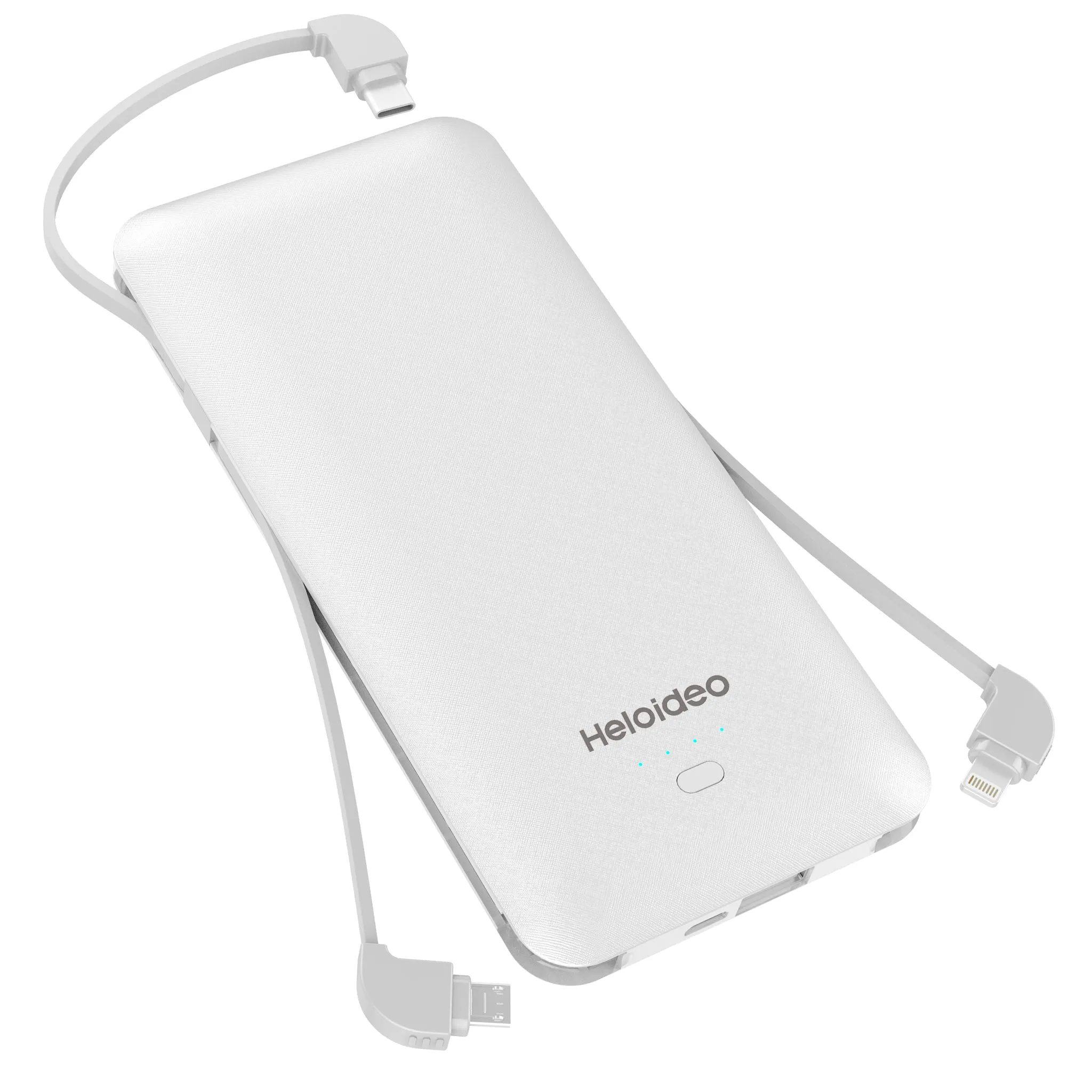 10000mAh Heloideo Slim Portable Charger Power Bank External Battery Pack with Cable Built-in Micro Type-c Three Kinds cable for Phone 📱PB147 NO AC