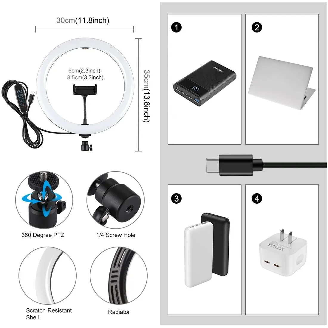 11.8" Dual Colour LED Ring Light with Phone Clamp | 3 Modes