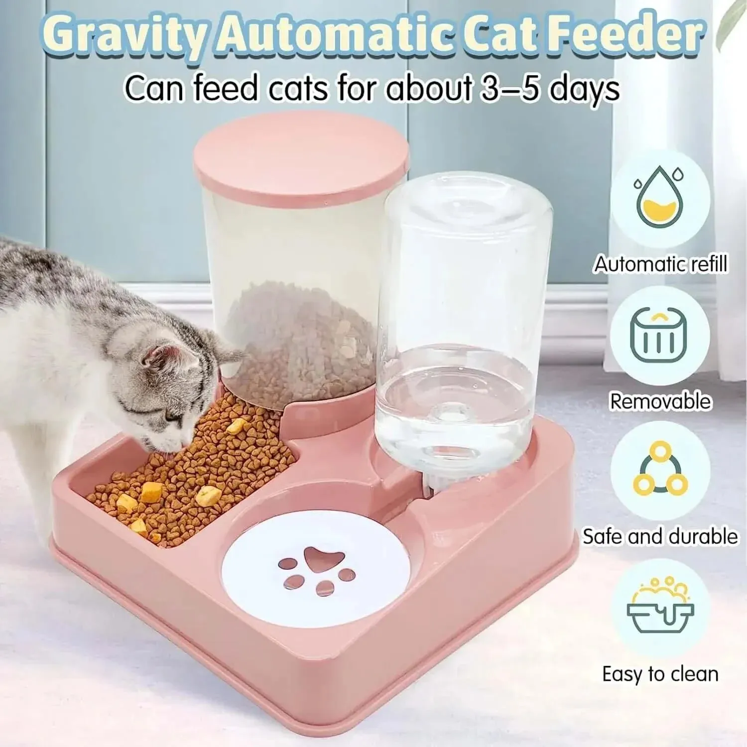 2-in-1 Automatic Cat Feeder & Water Dispenser with Tilted Design