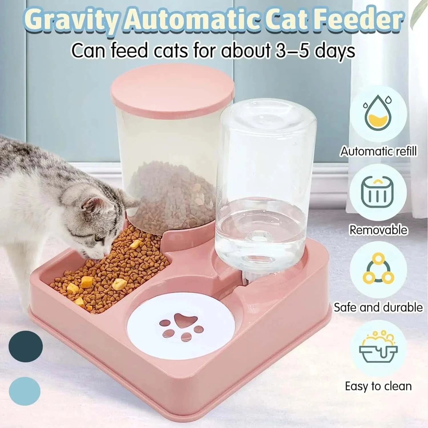 2-in-1 Automatic Cat Feeder & Water Dispenser with Tilted Design