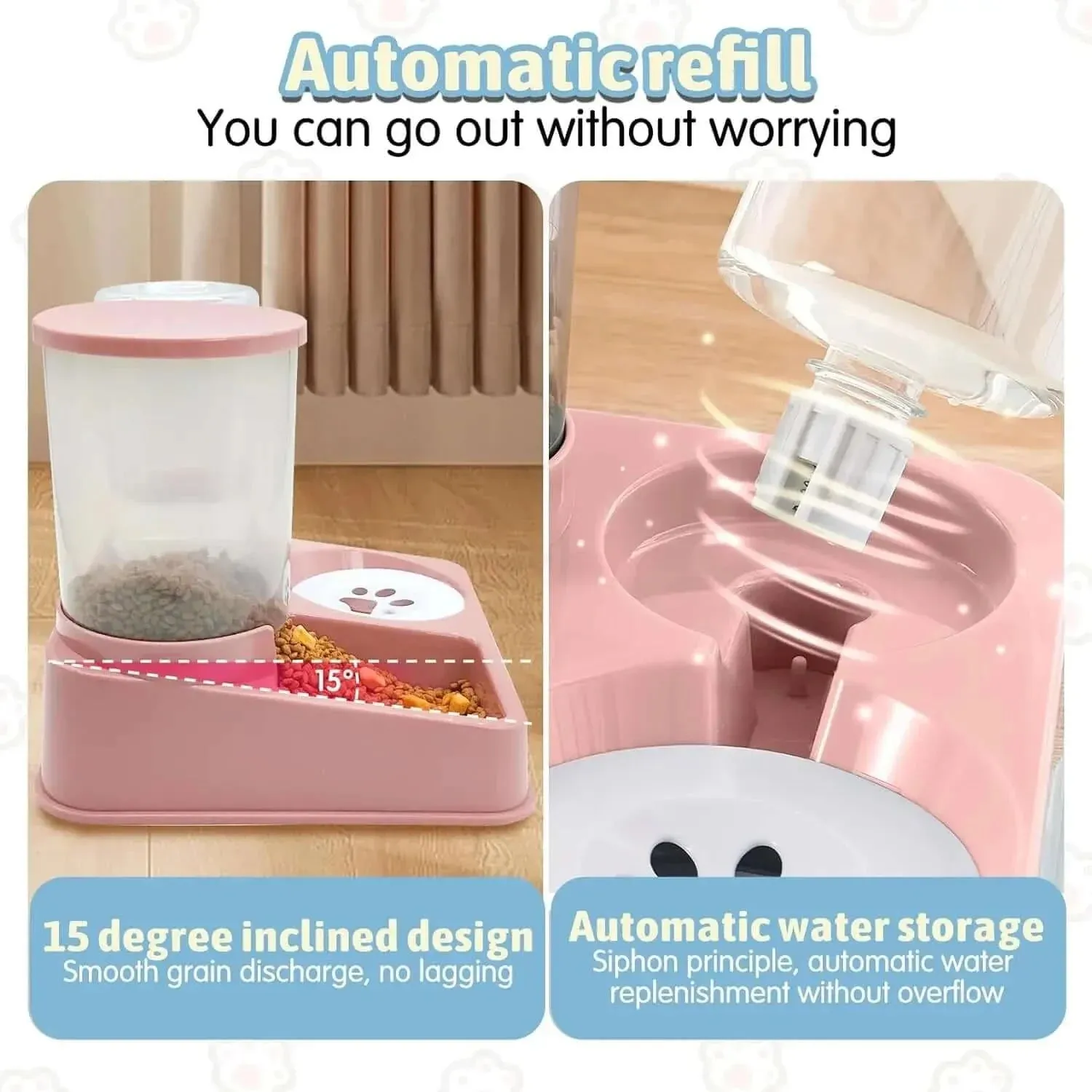 2-in-1 Automatic Cat Feeder & Water Dispenser with Tilted Design