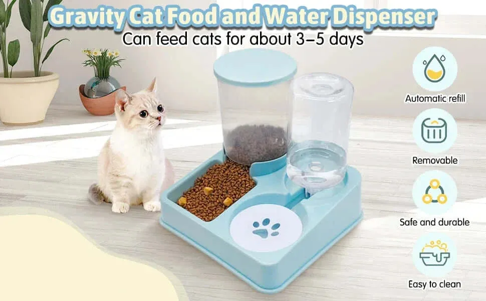 2-in-1 Automatic Cat Feeder & Water Dispenser with Tilted Design