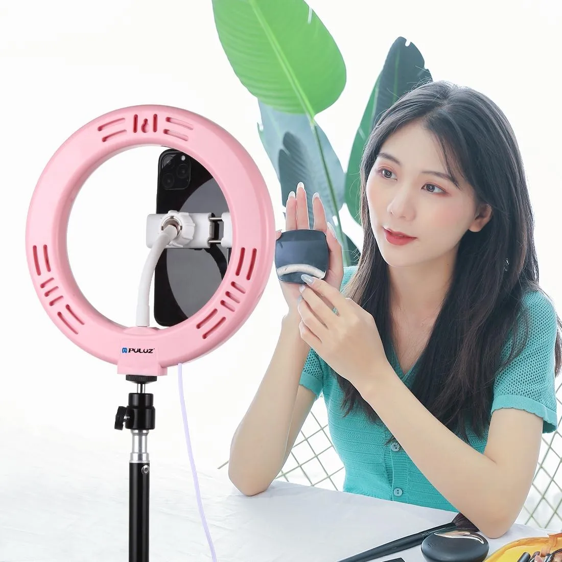 20cm USB Dual Colour LED Ring Light with Phone Clamp | Black