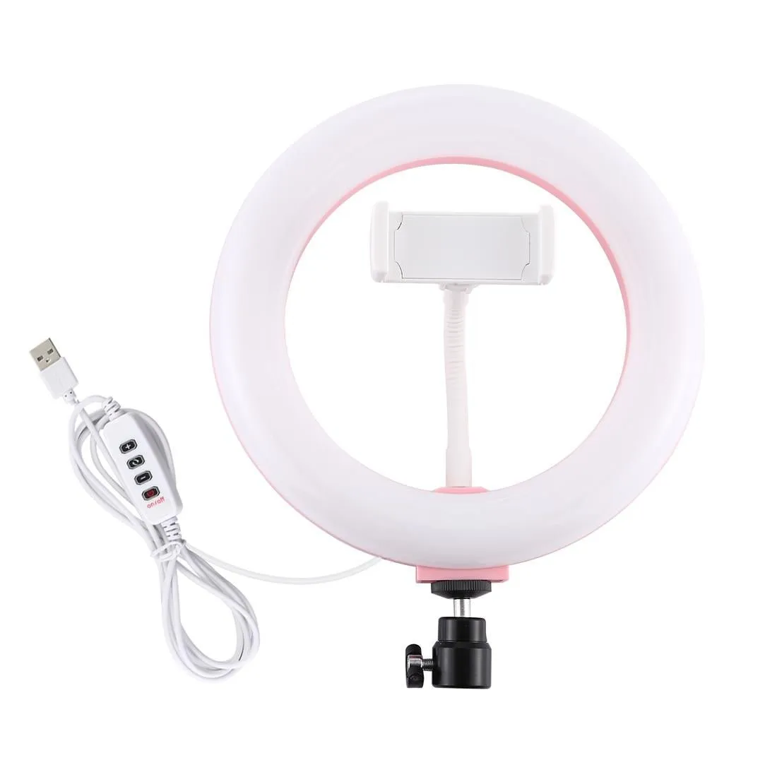 20cm USB Dual Colour LED Ring Light with Phone Clamp | Black