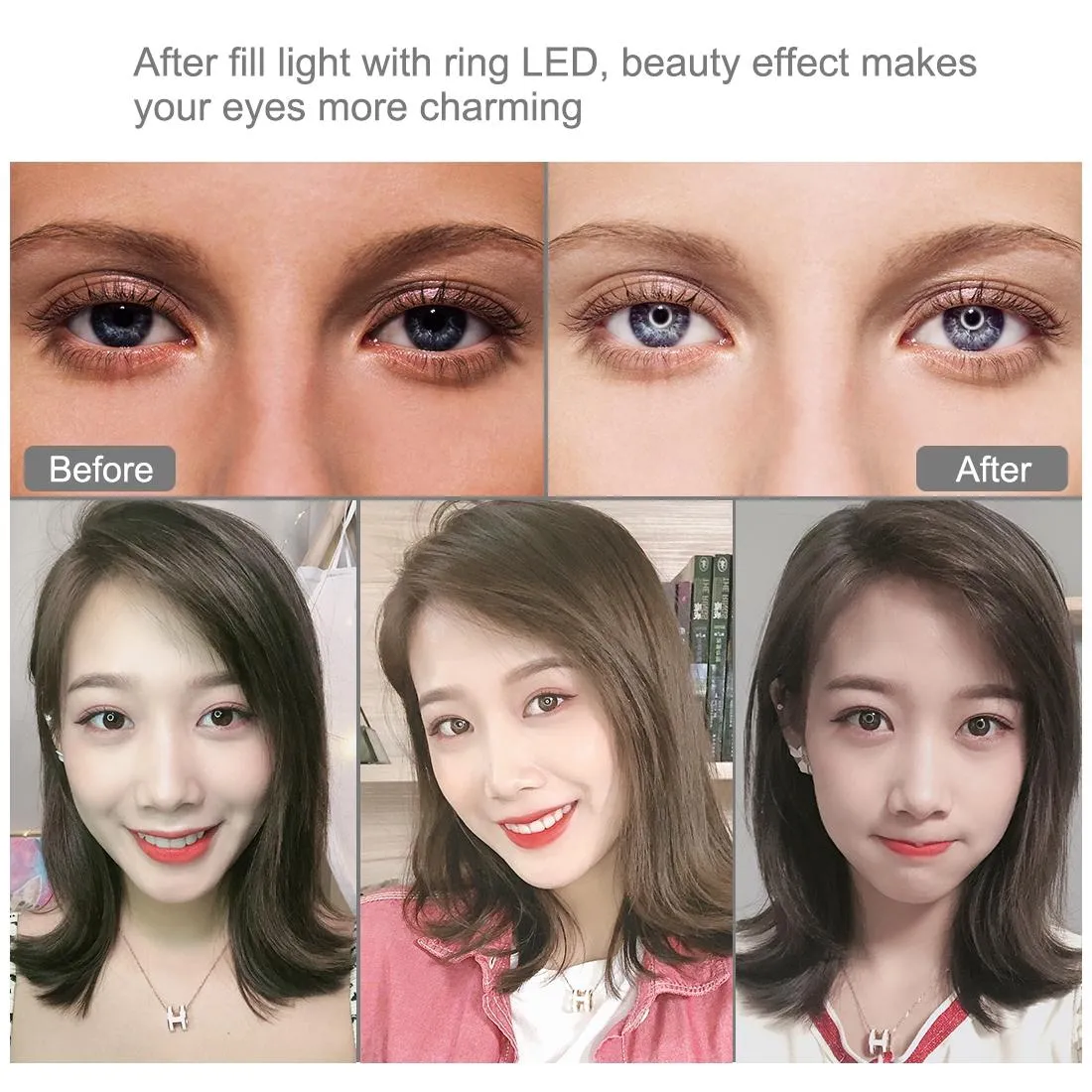 20cm USB Dual Colour LED Ring Light with Phone Clamp | Black