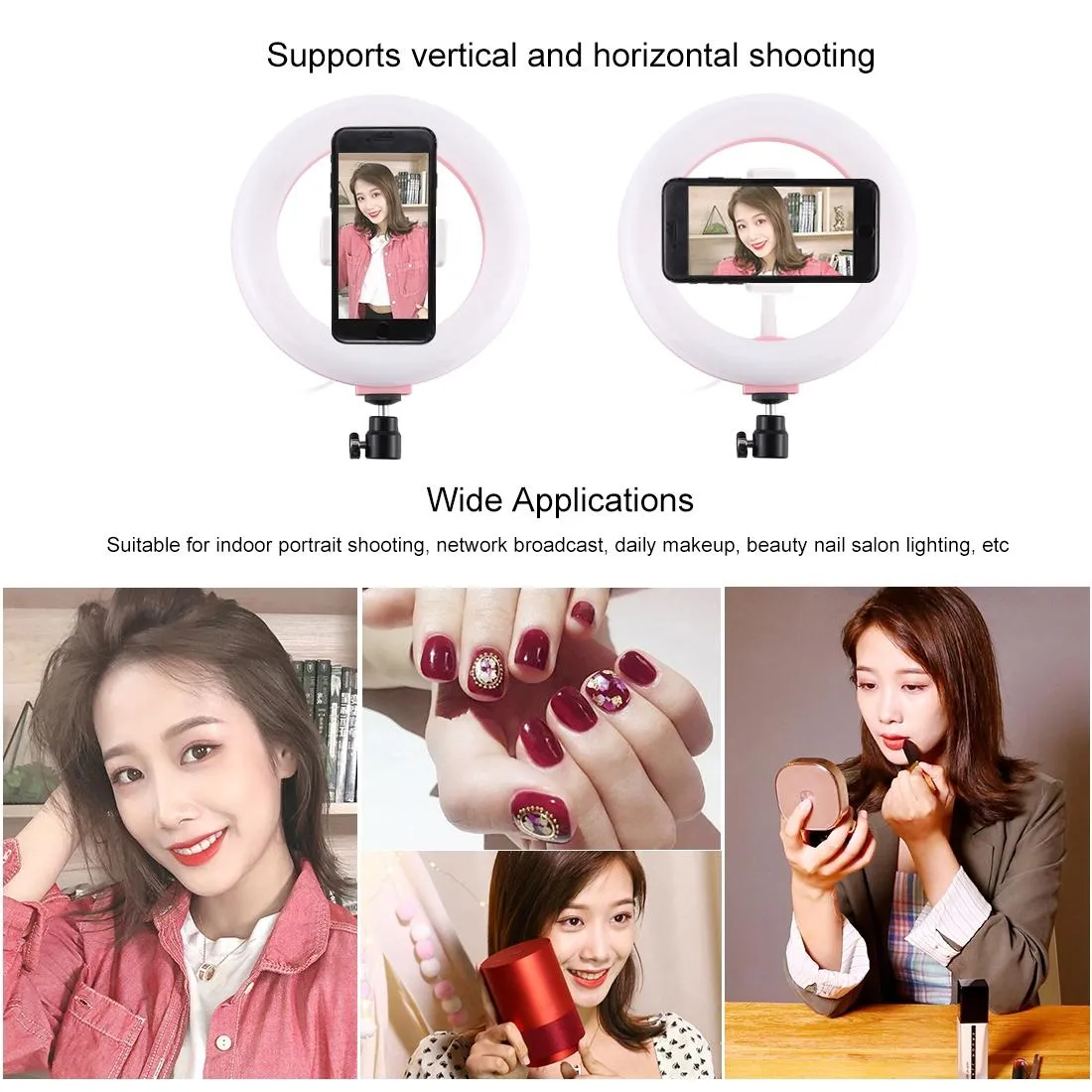 20cm USB Dual Colour LED Ring Light with Phone Clamp | Black