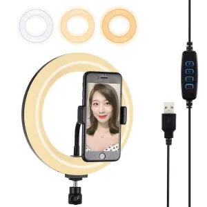 20cm USB Dual Colour LED Ring Light with Phone Clamp | Black