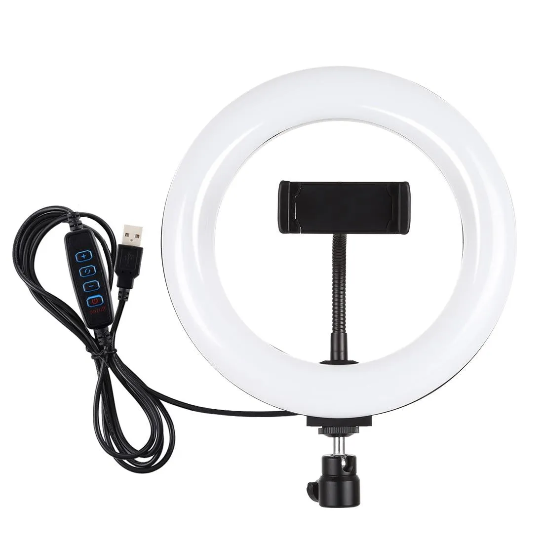 20cm USB Dual Colour LED Ring Light with Phone Clamp | Black