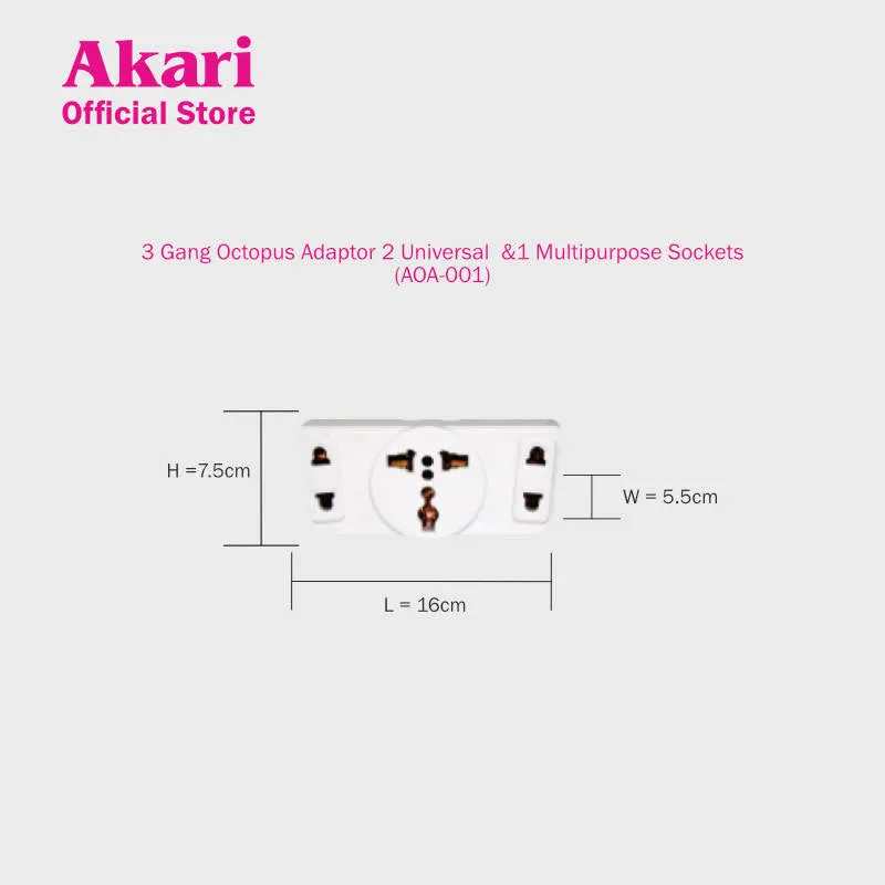 Akari 3 Gang Octopus Adaptor 2 Universal  &1 Multipurpose Sockets (AOA-001)