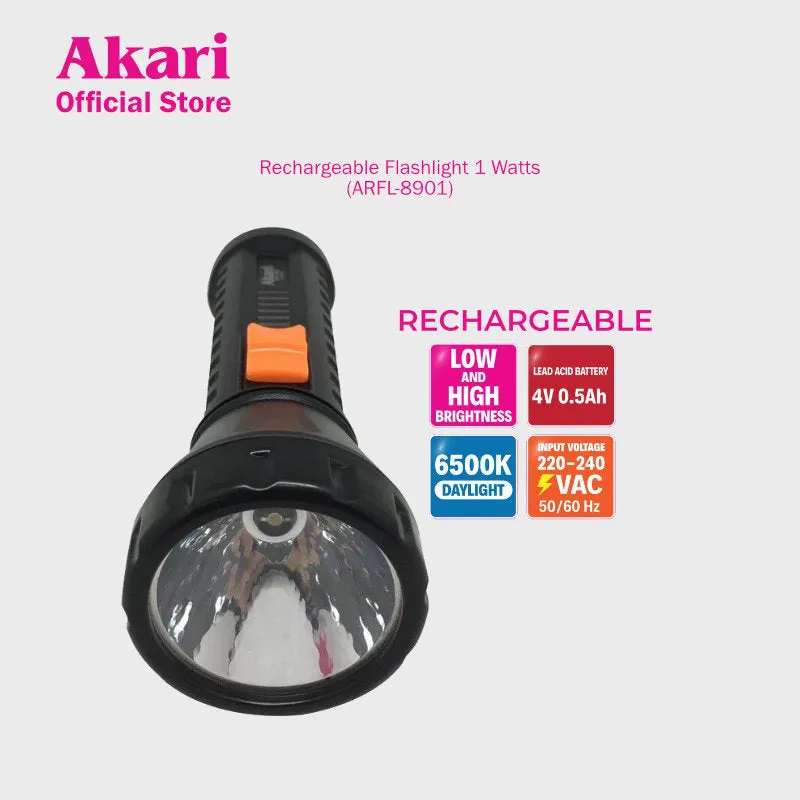 Akari Rechargeable Flashlight 1 Watts (ARFL-8901)
