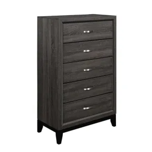 Benzara 5 Drawer Wooden Chest with Grain Details and Chamfered Feet, Gray