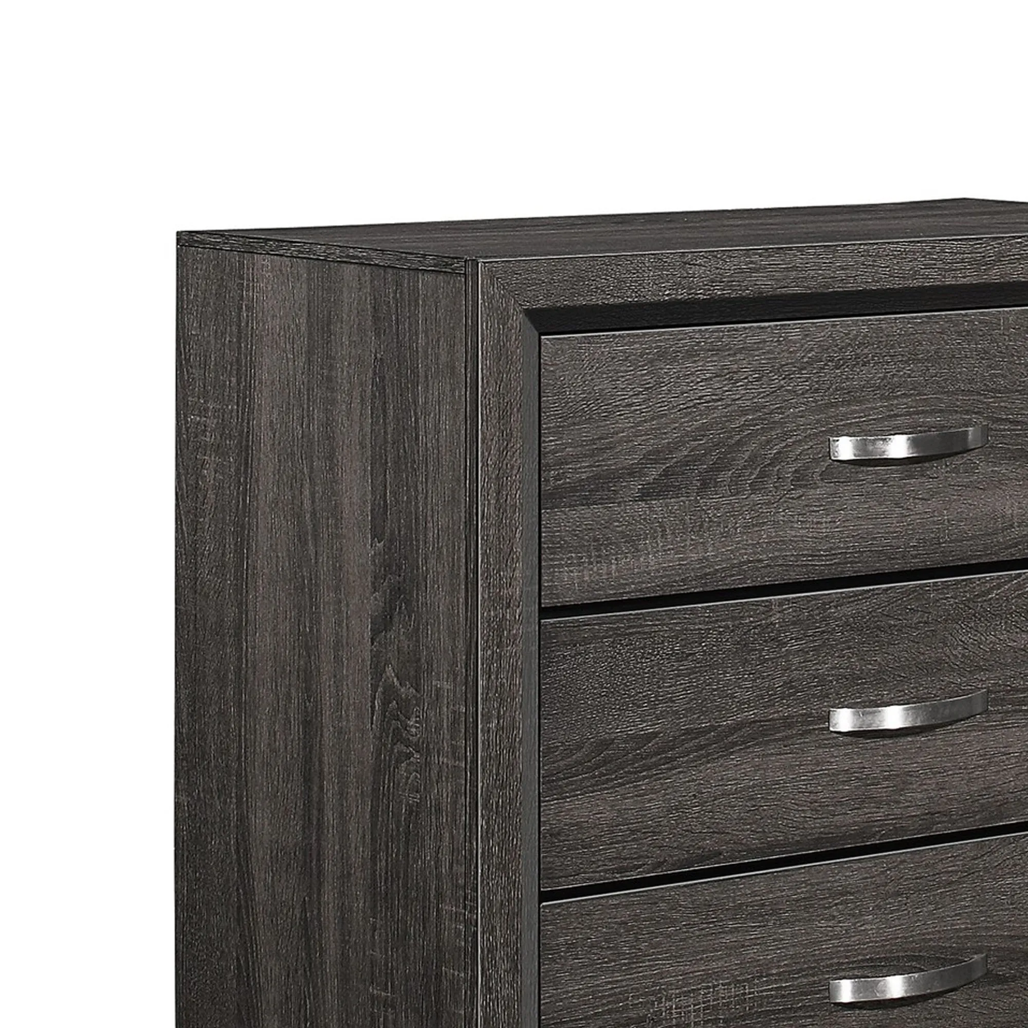 Benzara 5 Drawer Wooden Chest with Grain Details and Chamfered Feet, Gray