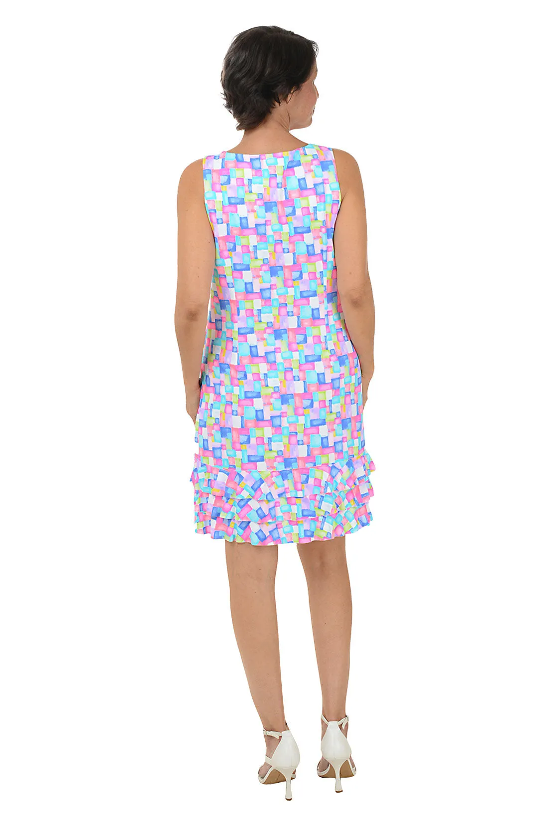 Colorful Cubes Cooling UPF50  Ruffle Dress
