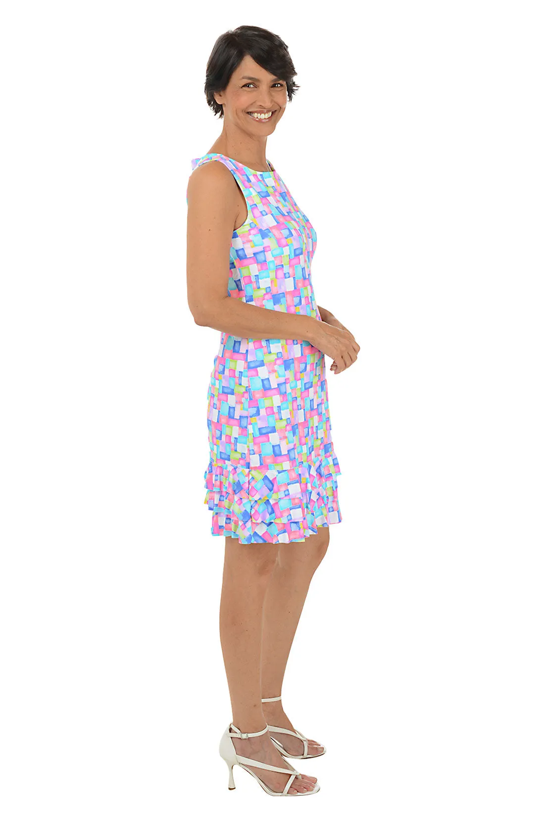 Colorful Cubes Cooling UPF50  Ruffle Dress
