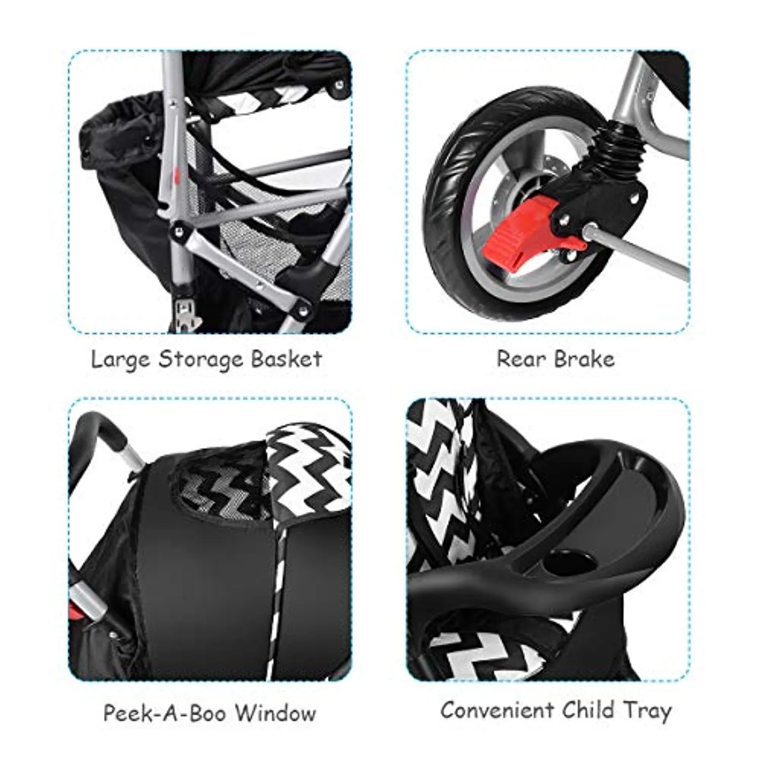 Double Stroller, Twin Tandem Baby Stroller with Adjustable Backrest