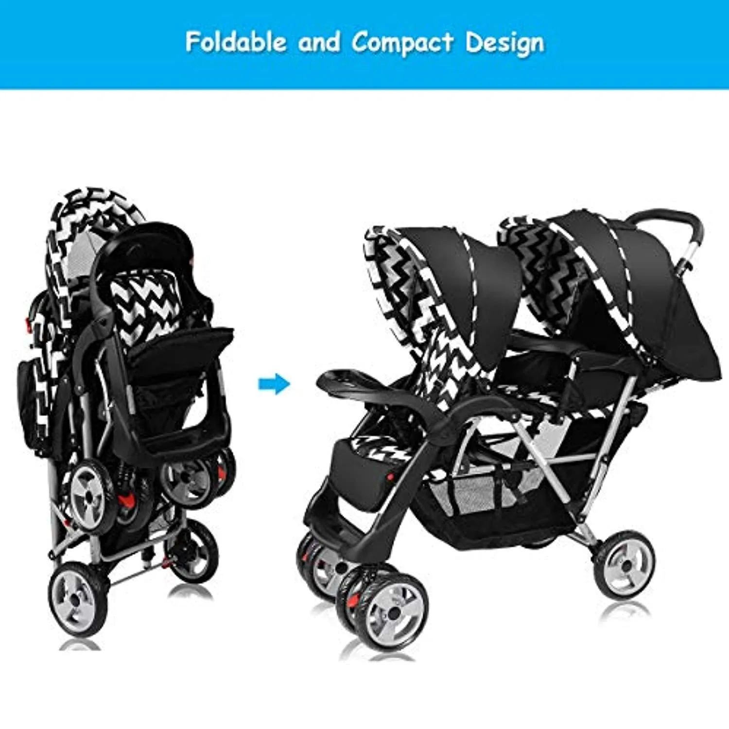 Double Stroller, Twin Tandem Baby Stroller with Adjustable Backrest