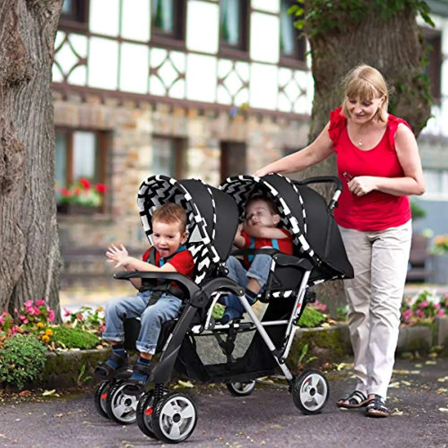 Double Stroller, Twin Tandem Baby Stroller with Adjustable Backrest