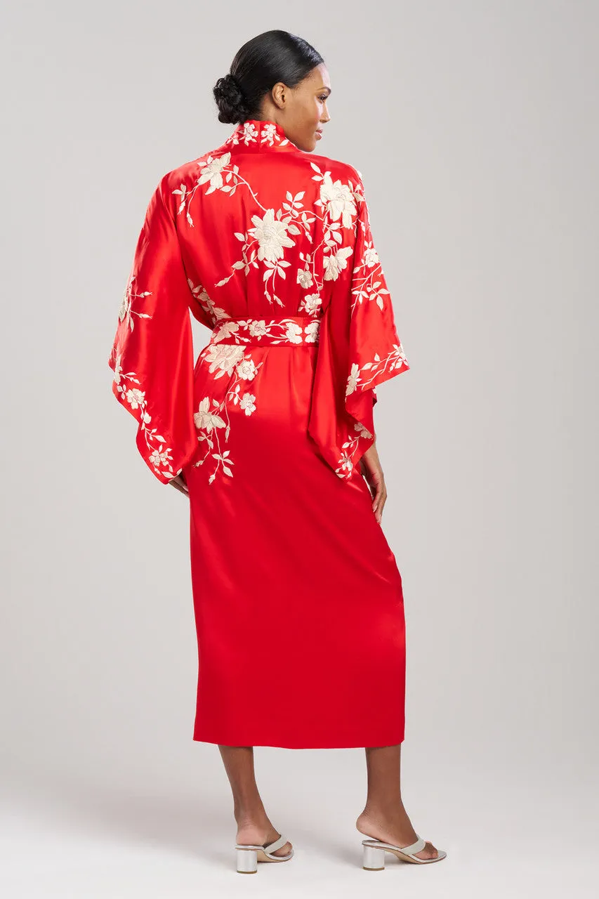 Key Essentials Embroidered Kimono Tassel Silk Robe