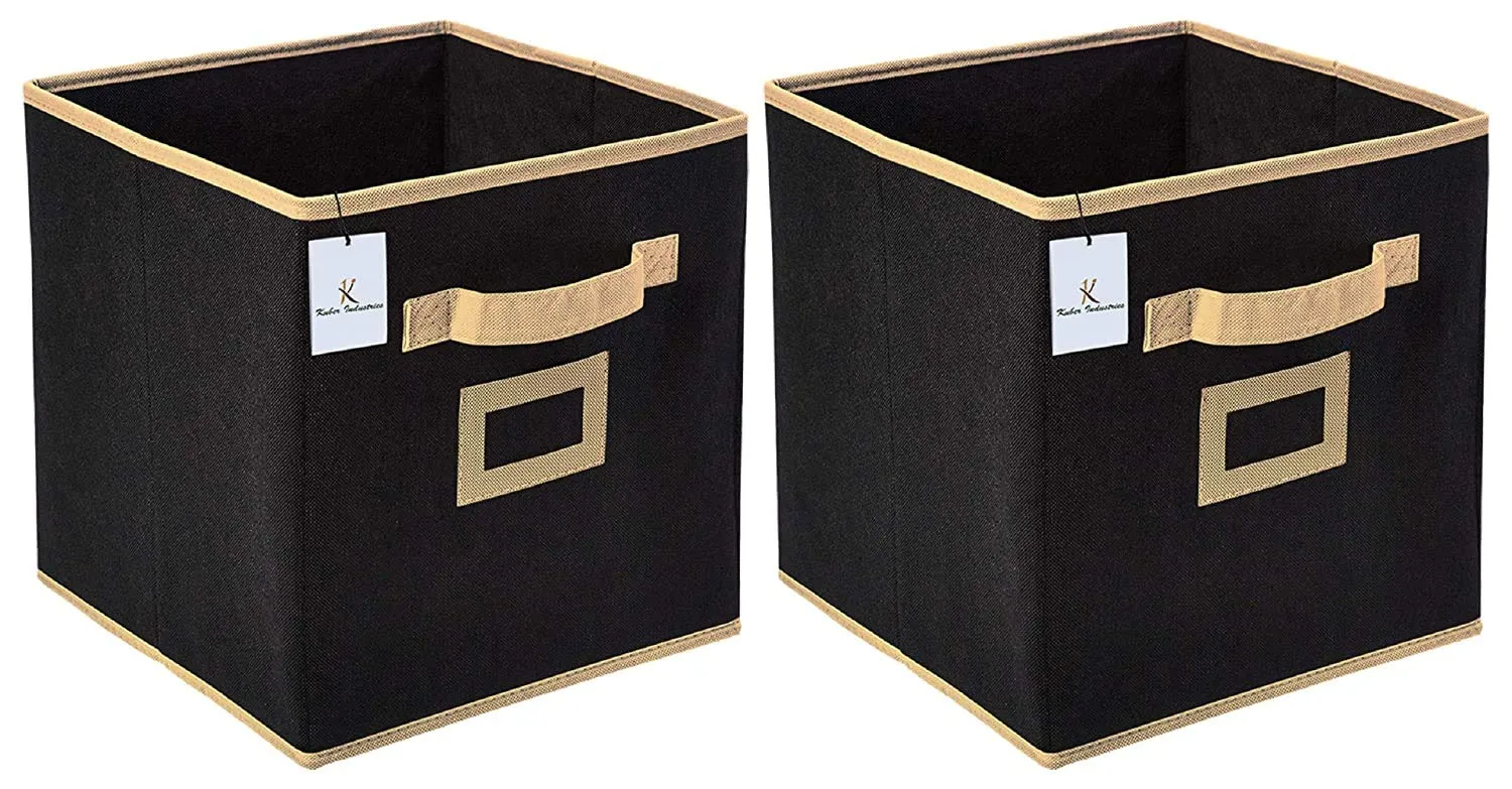 Kuber Industries Non Woven 2 Pieces Large Foldable Storage Organiser Cubes/Boxes (Black) - CTKTC035216