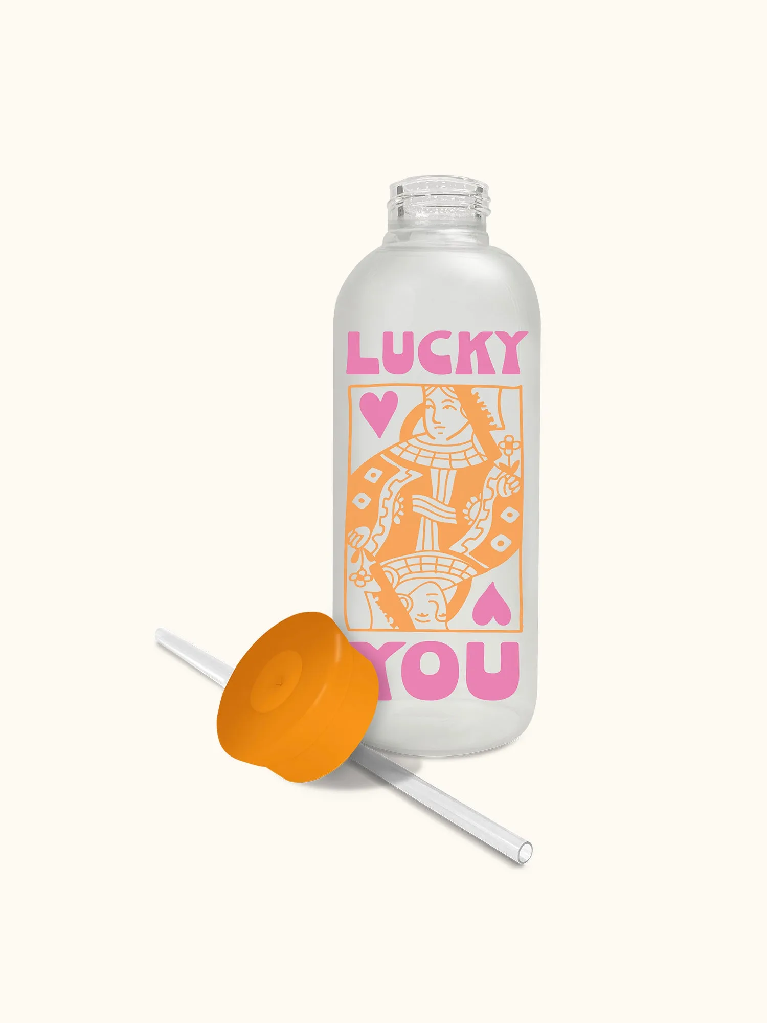 Lucky You Glass Water Bottle with Straw