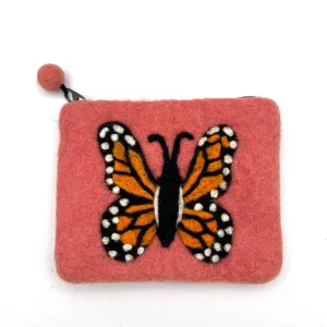 Monarch Butterfly Felt Coin Purse: Berry