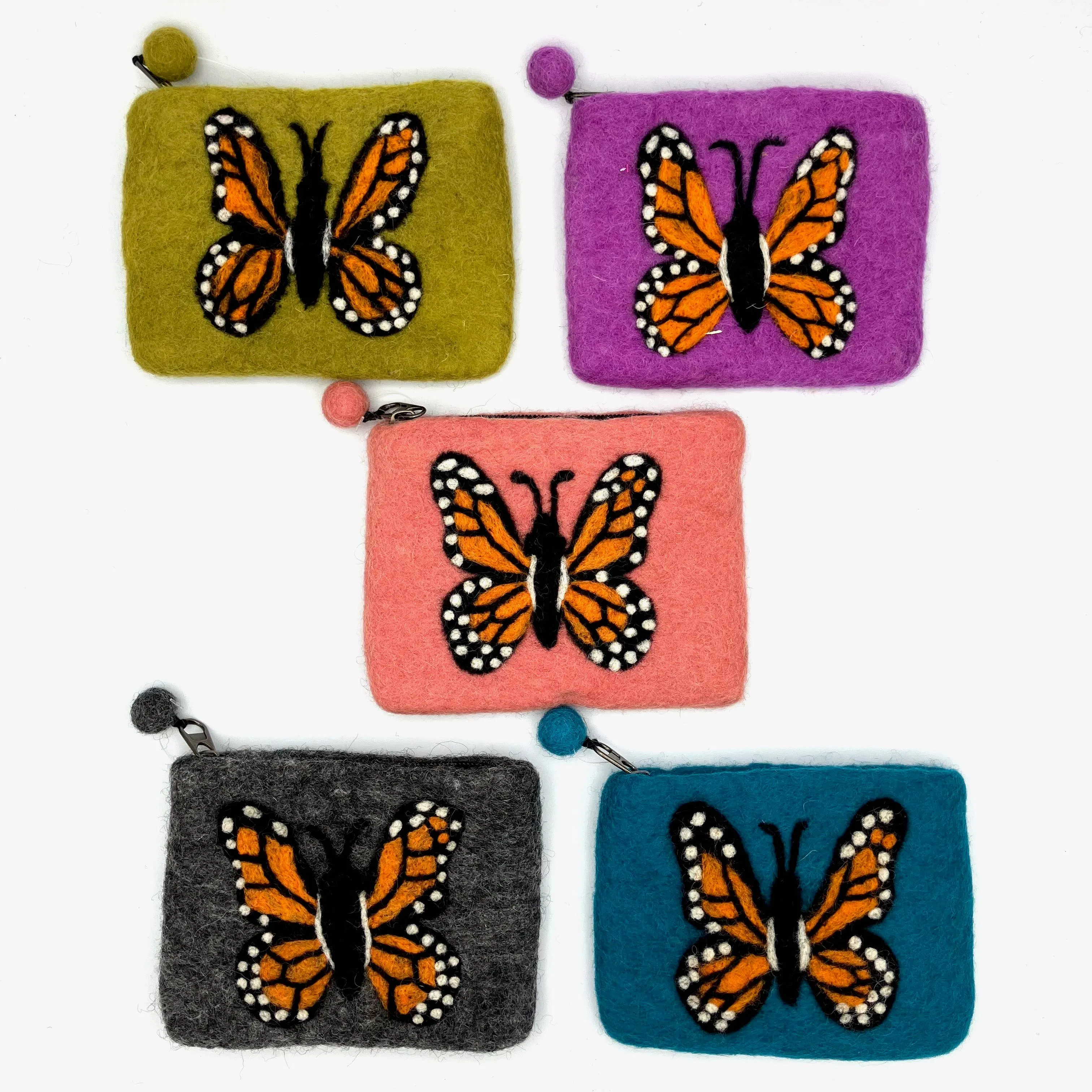 Monarch Butterfly Felt Coin Purse: Berry