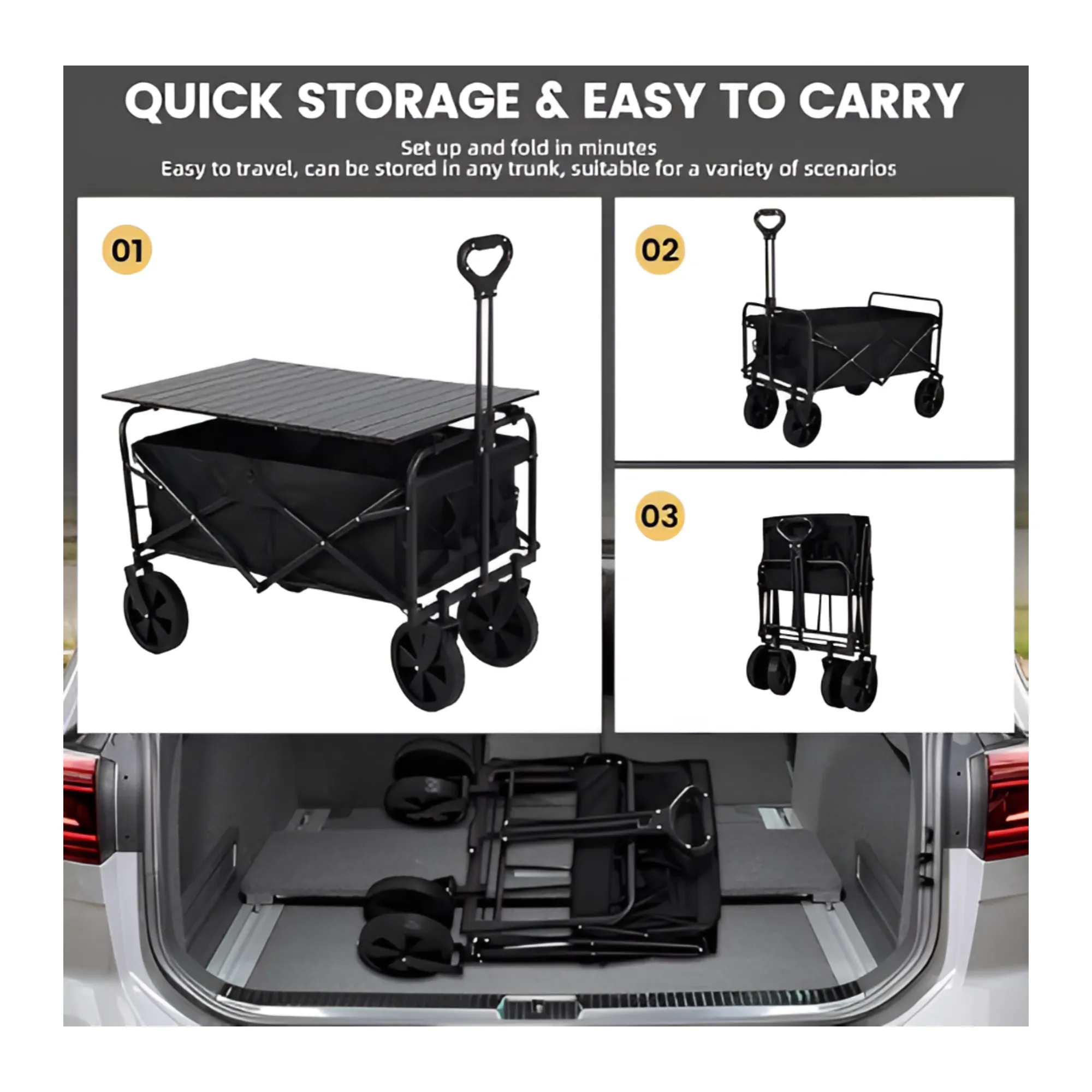 Multifunctional Portable Foldable Outdoor Camping Trolley with Tabletop