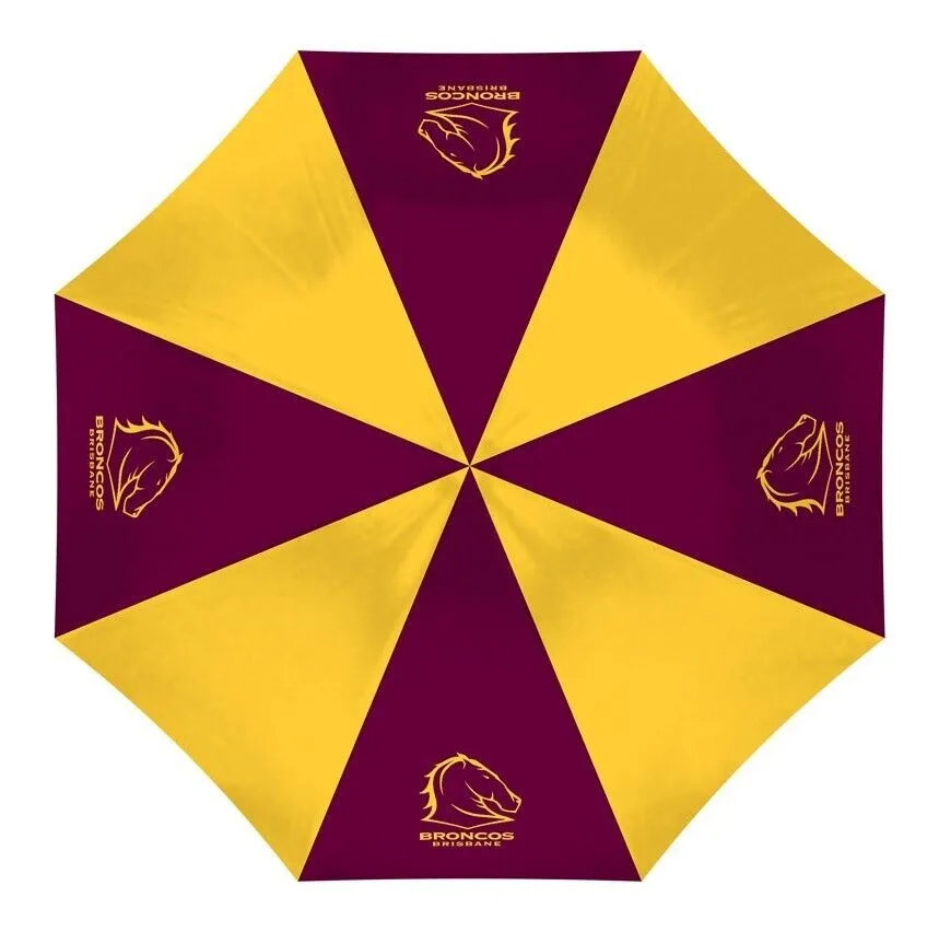 NRL Compact Umbrella - Broncos Compact - Rain - Glovebox - 60cm Length W17cm
