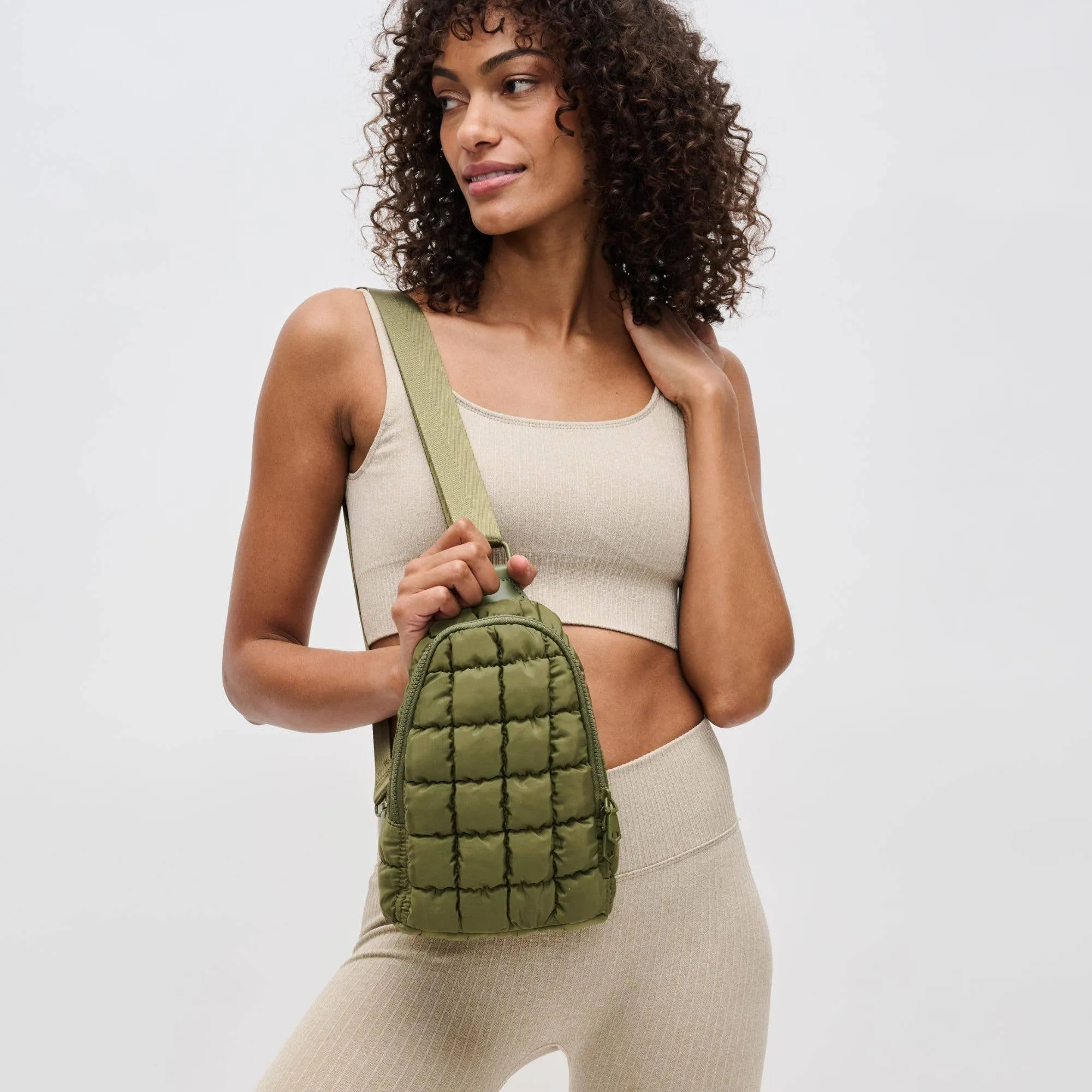Quilted Puffer Nylon Sling Backpack