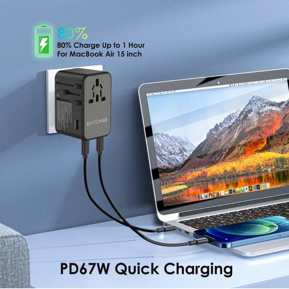 RAVPower GaN 75W Travel Universal Power Adapter (Charger) - PC1043