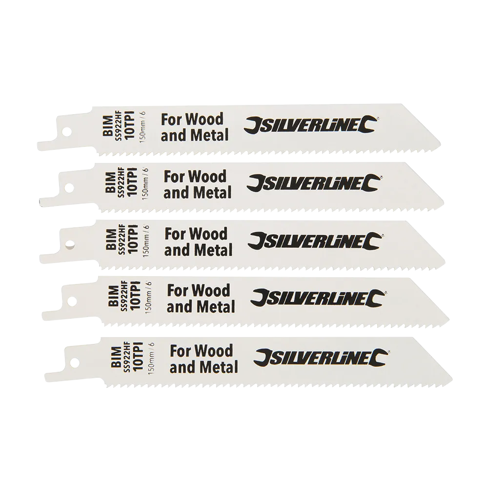 Silverline Recip Saw Blades for Demolition 5pk - Bi-Metal - 10tpi - 150mm