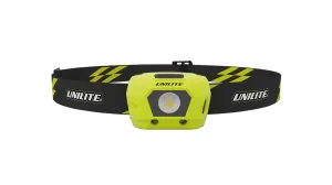 Unilite HL-4R Prosafe Hi Vis Yellow Helmet Mountable USB Rechargeable LED Headlight Torch - 275 Lumen - Adjustable Headband