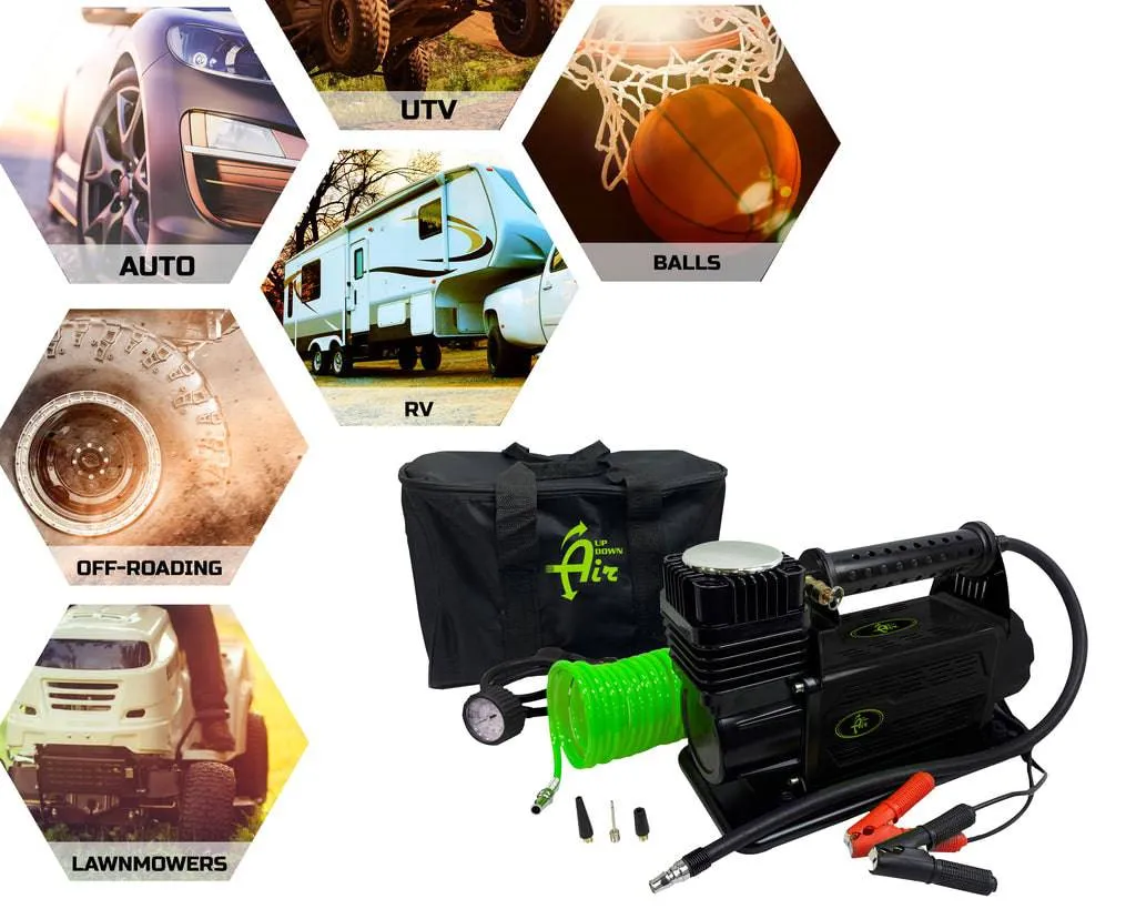 Up Down Air EGOI Portable Air Compressor System 5.6 CFM With Storage Bag, Hose & Attachments - Single Motor | Universal