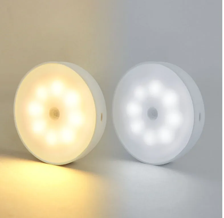 Usb Rechargeable Motion Sensor Lumière Ronde Sans Fil LED Puck Lumière Cusine Cabinet Éclairage Détecteur de Mouvement Lampe Nuit Lumière