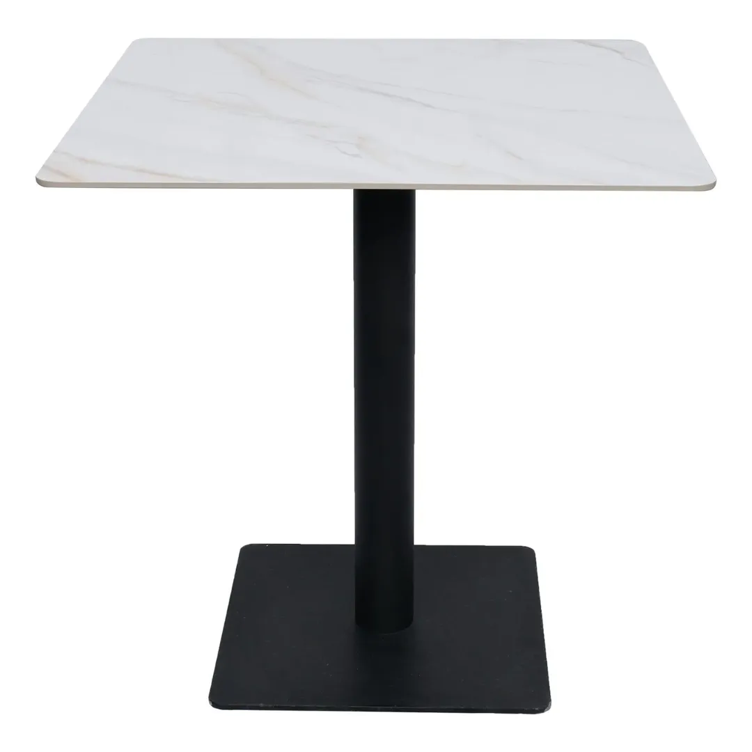 Wooden Twist Bourgeois Square Shape Marble Top Metalic Base Cafe Restaurant Table Dining Table