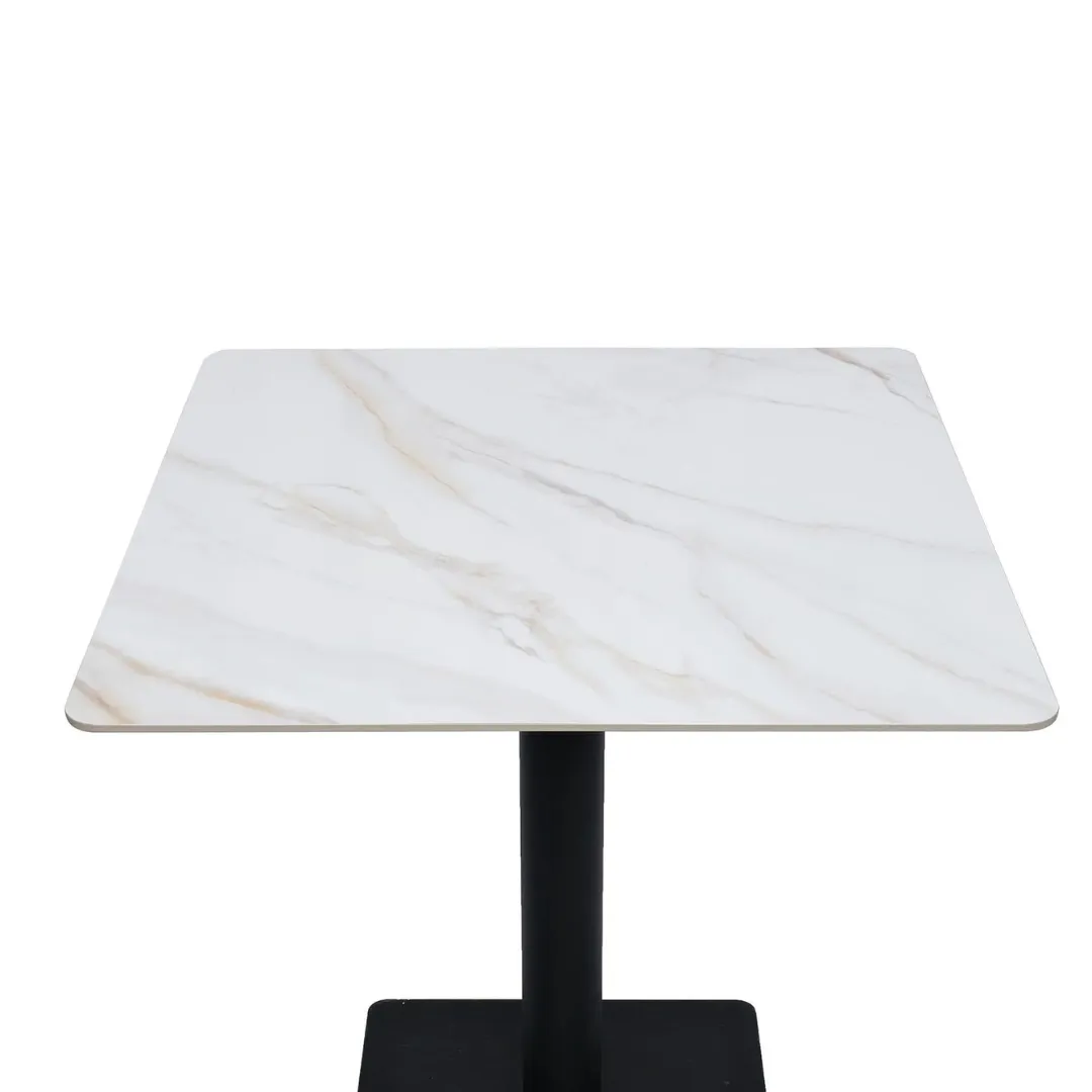 Wooden Twist Bourgeois Square Shape Marble Top Metalic Base Cafe Restaurant Table Dining Table