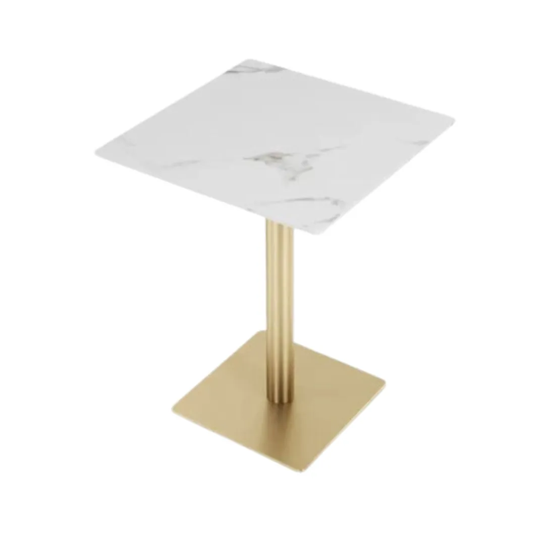Wooden Twist Bourgeois Square Shape Marble Top Metalic Base Cafe Restaurant Table Dining Table