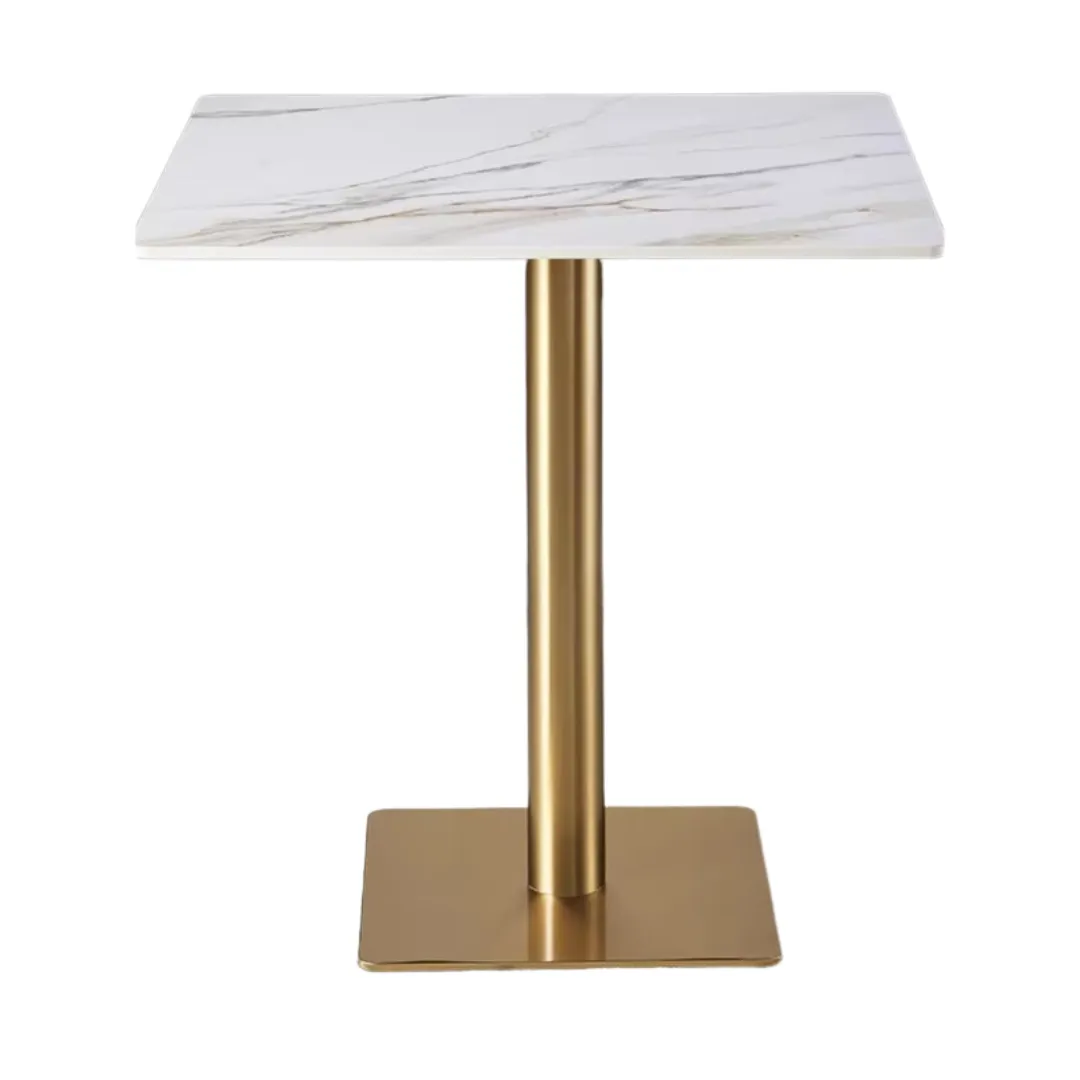 Wooden Twist Bourgeois Square Shape Marble Top Metalic Base Cafe Restaurant Table Dining Table