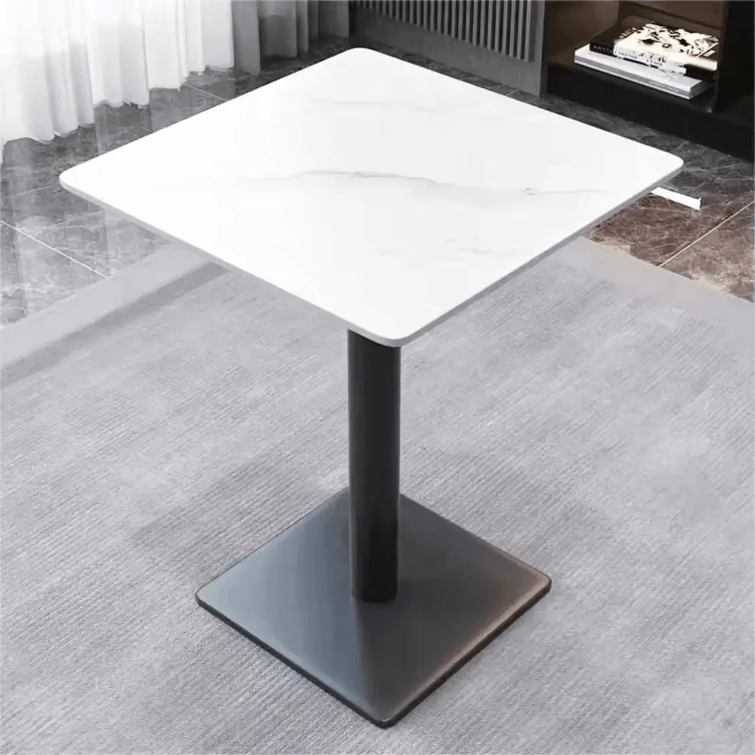 Wooden Twist Bourgeois Square Shape Marble Top Metalic Base Cafe Restaurant Table Dining Table