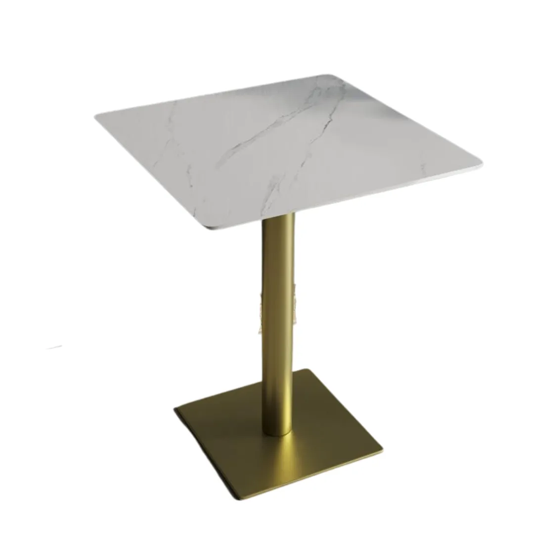 Wooden Twist Bourgeois Square Shape Marble Top Metalic Base Cafe Restaurant Table Dining Table