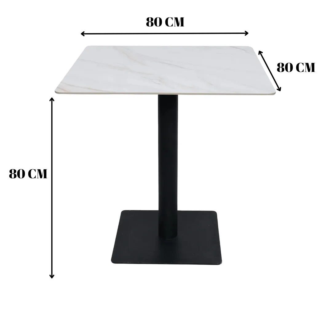 Wooden Twist Bourgeois Square Shape Marble Top Metalic Base Cafe Restaurant Table Dining Table