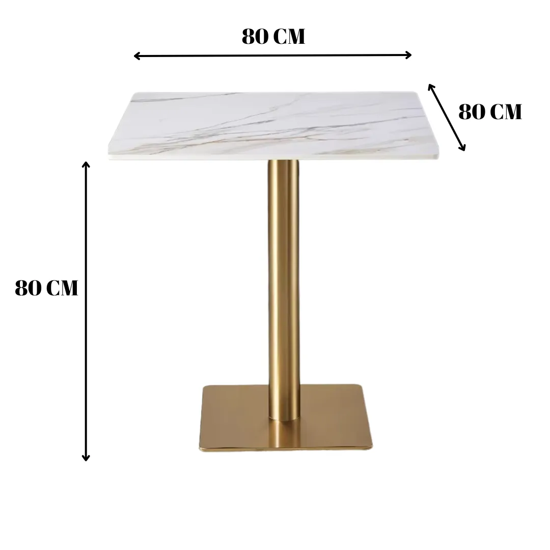 Wooden Twist Bourgeois Square Shape Marble Top Metalic Base Cafe Restaurant Table Dining Table