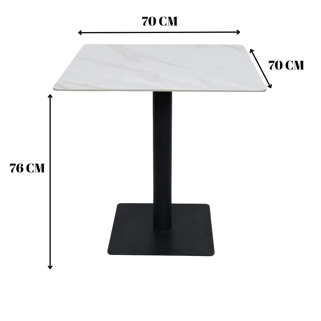 Wooden Twist Bourgeois Square Shape Marble Top Metalic Base Cafe Restaurant Table Dining Table
