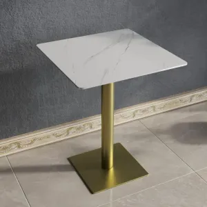 Wooden Twist Bourgeois Square Shape Marble Top Metalic Base Cafe Restaurant Table Dining Table